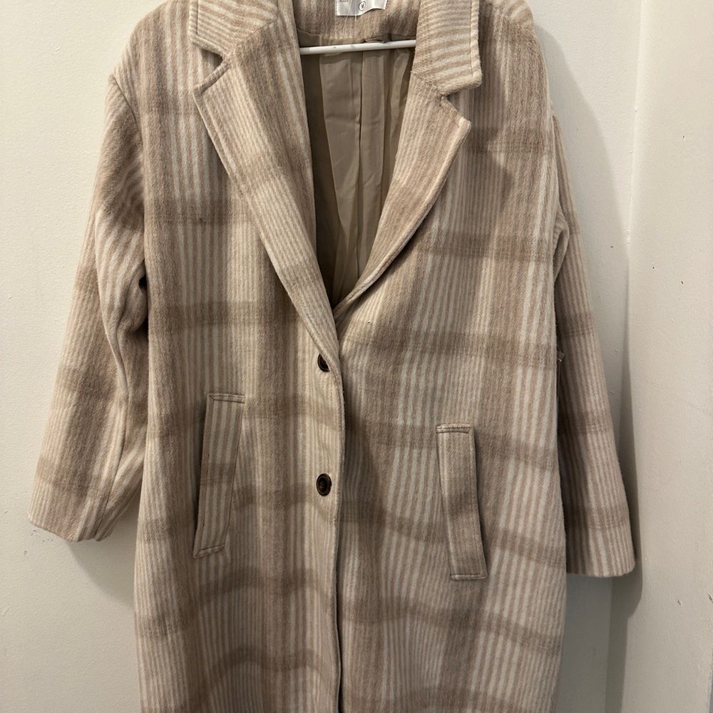 Ci Sono Plaid Tan Trench Coat